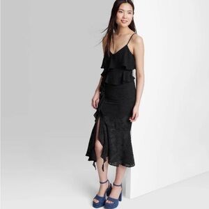wild fable Black Ruffled Midi Dress